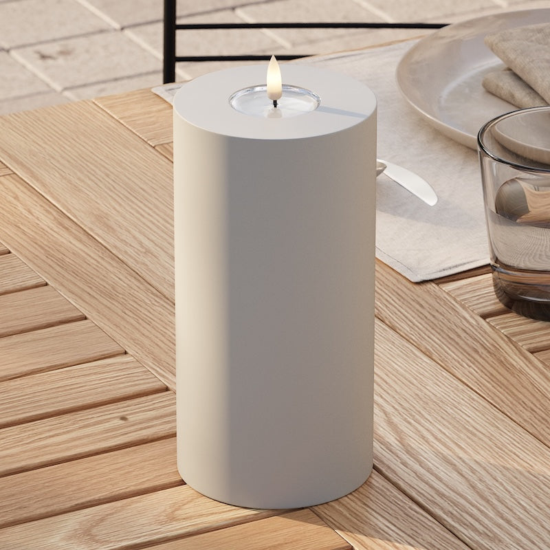 Deluxe Homeart Draußen LED Blockkerzen Ø 10 x 20 cm Sand LED Außenleuchte Blockkerzen 2