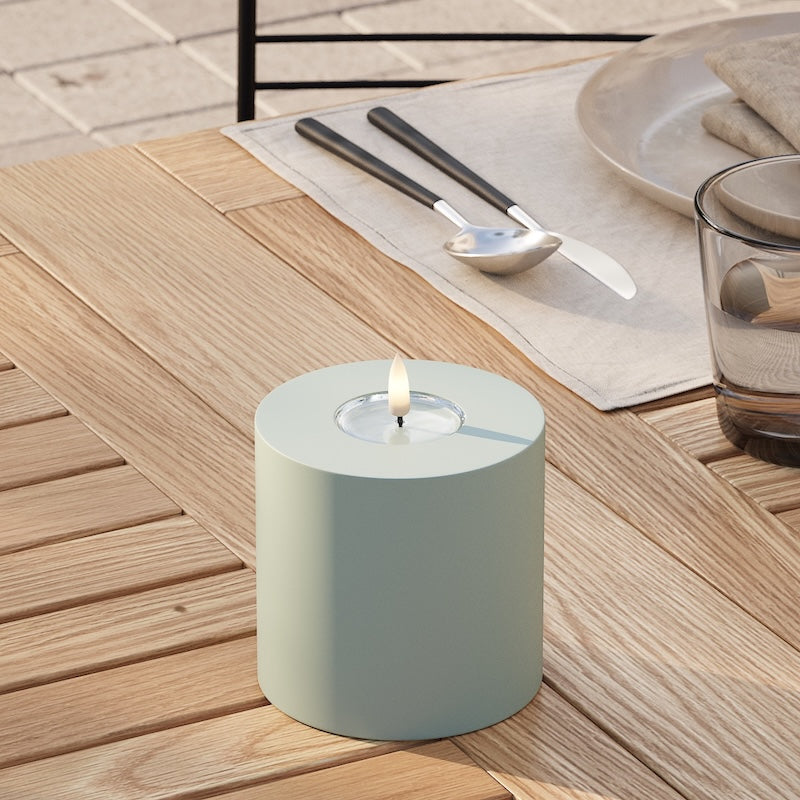 Deluxe Homeart Draußen LED Blockkerzen Ø 10 x 10 cm Salbeigrün