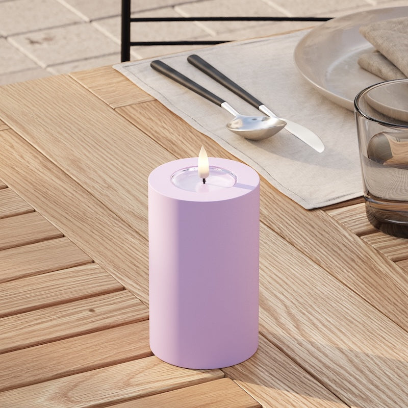 Deluxe Homeart Draußen LED Blockkerzen Ø 7,5 x 12,5 cm Lavendel