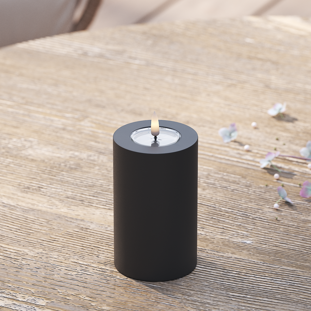 Deluxe Homeart Draußen LED Blockkerzen Ø 7,5 x 12,5 cm Schwarz LED Außenleuchte Blockkerzen 2