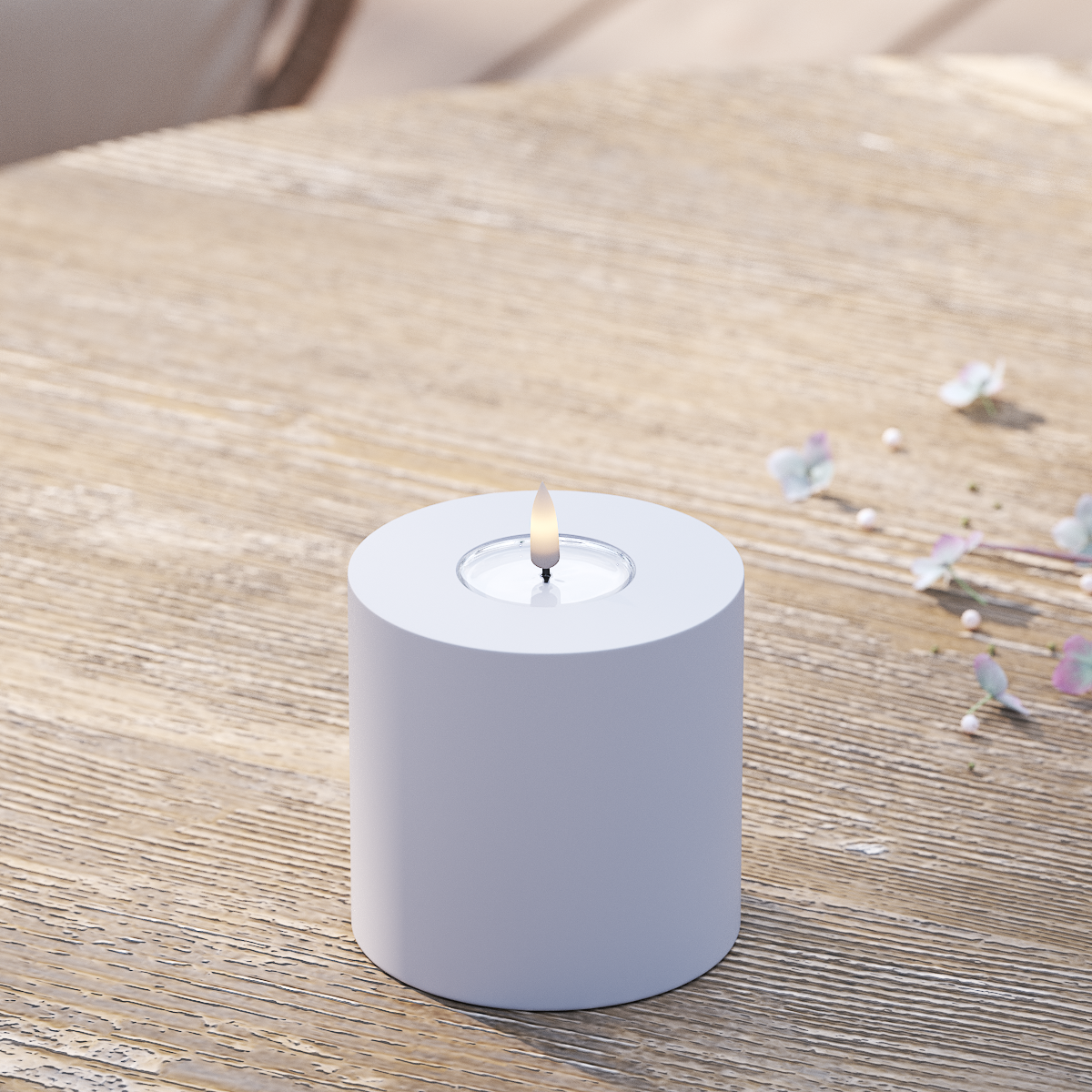 Deluxe Homeart Draußen LED Blockkerzen Ø 10 x 10 cm Verblasst Blau LED Außenleuchte Blockkerzen 2