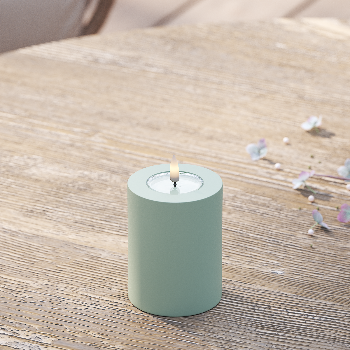 Deluxe Homeart Draußen LED Blockkerzen Ø 7,5 x 10 cm Salbeigrün LED Außenleuchte Blockkerzen 2