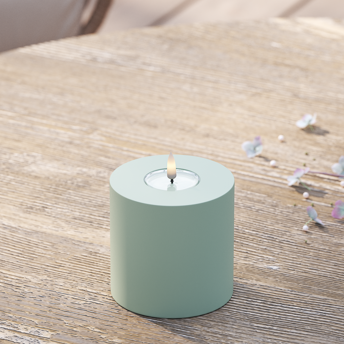 Deluxe Homeart Draußen LED Blockkerzen Ø 10 x 10 cm Salbeigrün LED Außenleuchte Blockkerzen 2