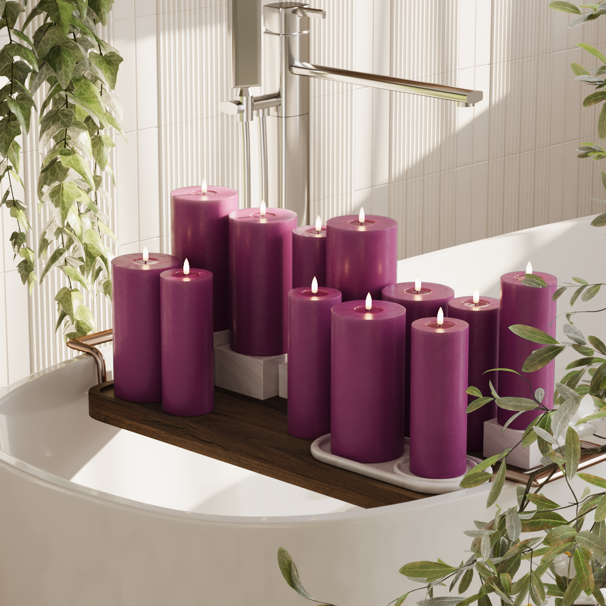 Deluxe Homeart LED Blockljus paket - Violet - 6 x 7,5 x 20 | 6x 10 x 20 cm förpackning 2