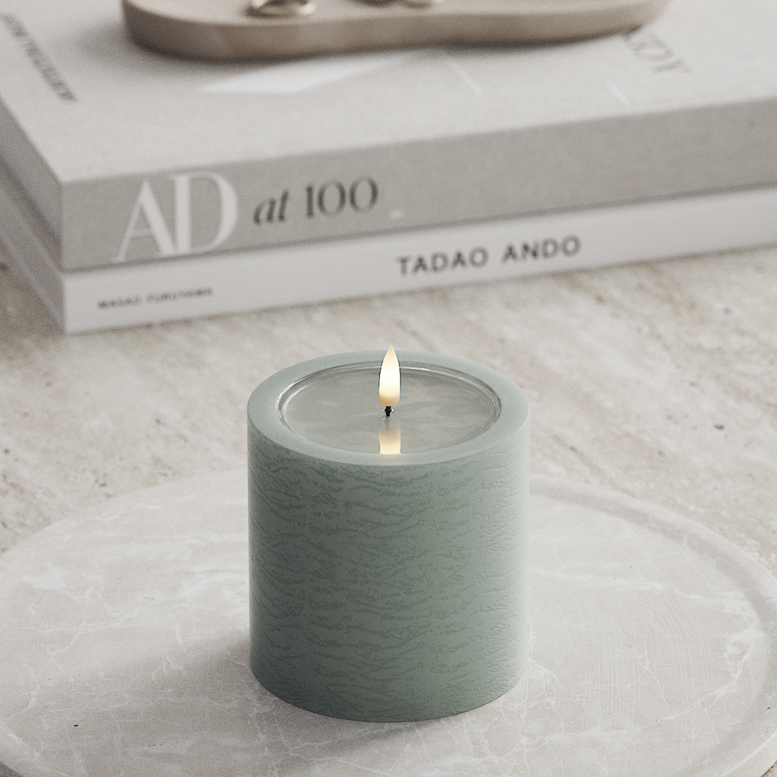 Deluxe Homeart Unique LED Blockkerzen T 10 x 10 cm Salbeigrün unique Blockkerzen 3