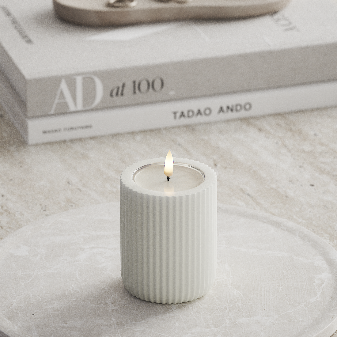 Deluxe Homeart Unique LED Rillenkerzen T 8 x 10 cm Weiß unique Rillenkerzen 3