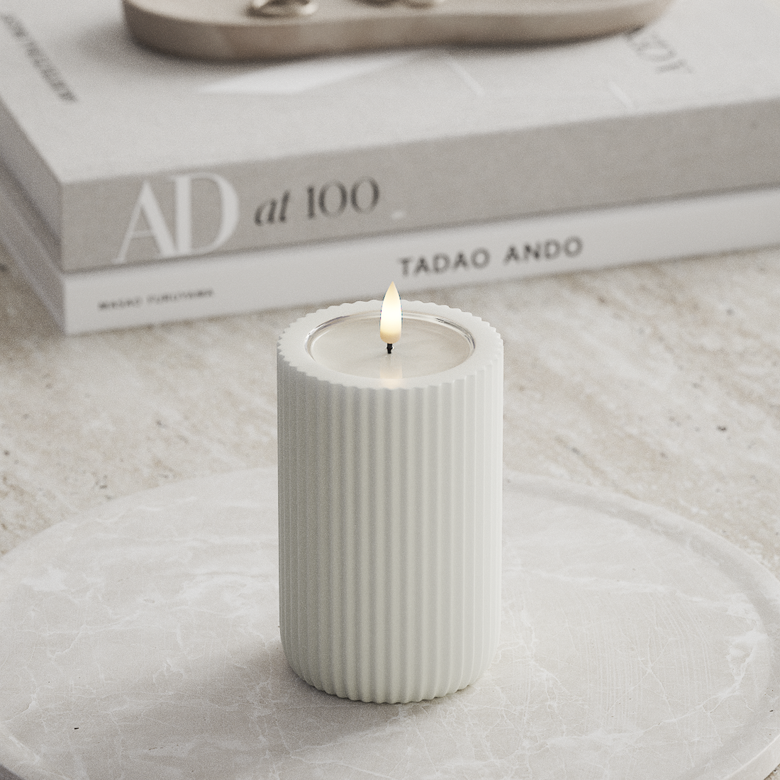 Deluxe Homeart Unique LED Rillenkerzen T 8 x 12,5 cm Weiß unique Rillenkerzen 3