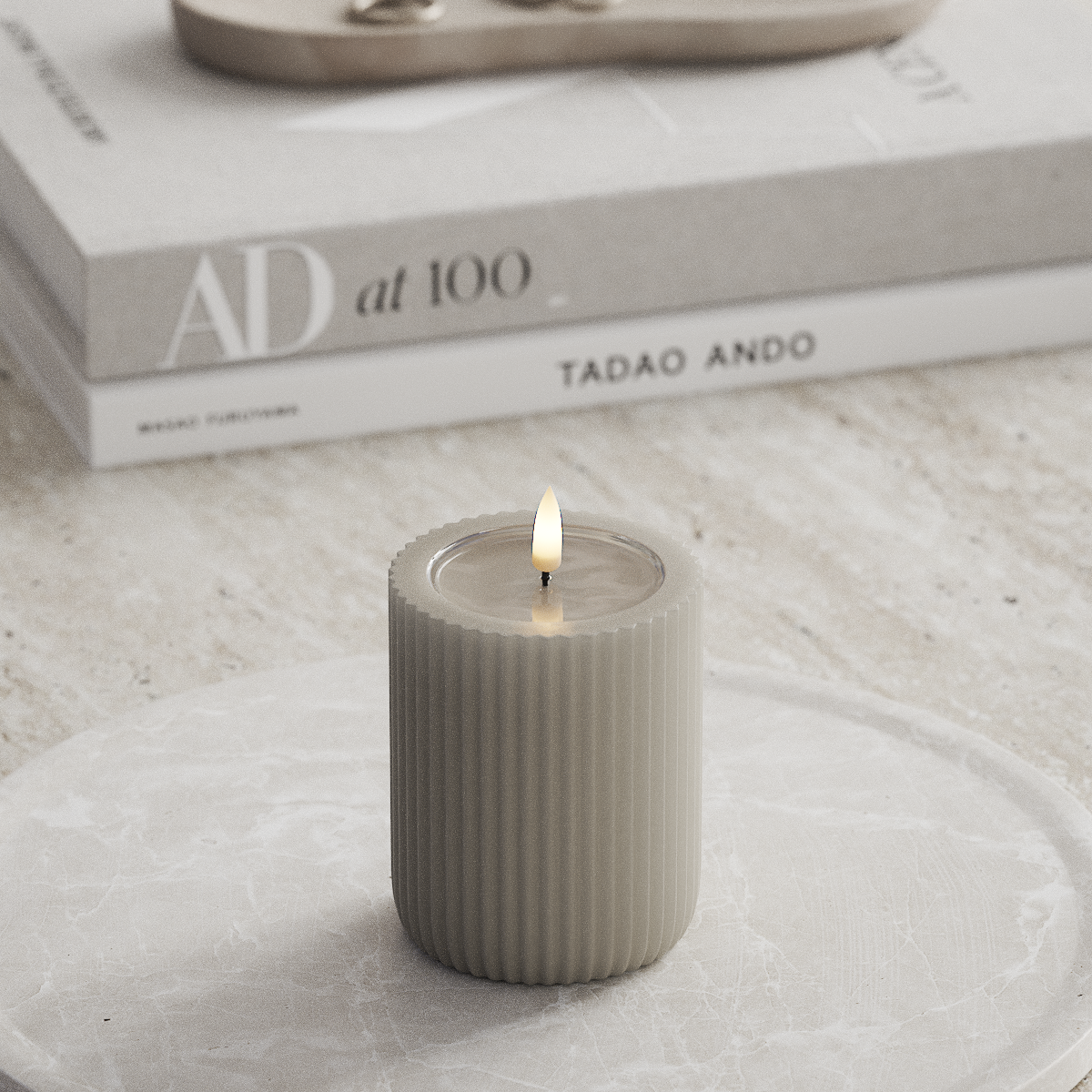 Deluxe Homeart Unique LED Rillenkerzen T 8 x 10 cm Sand unique Rillenkerzen 2