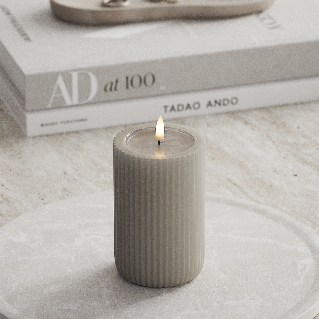 Deluxe Homeart Unique LED Rillenkerzen T 8 x 12,5 cm Sand unique Rillenkerzen 3