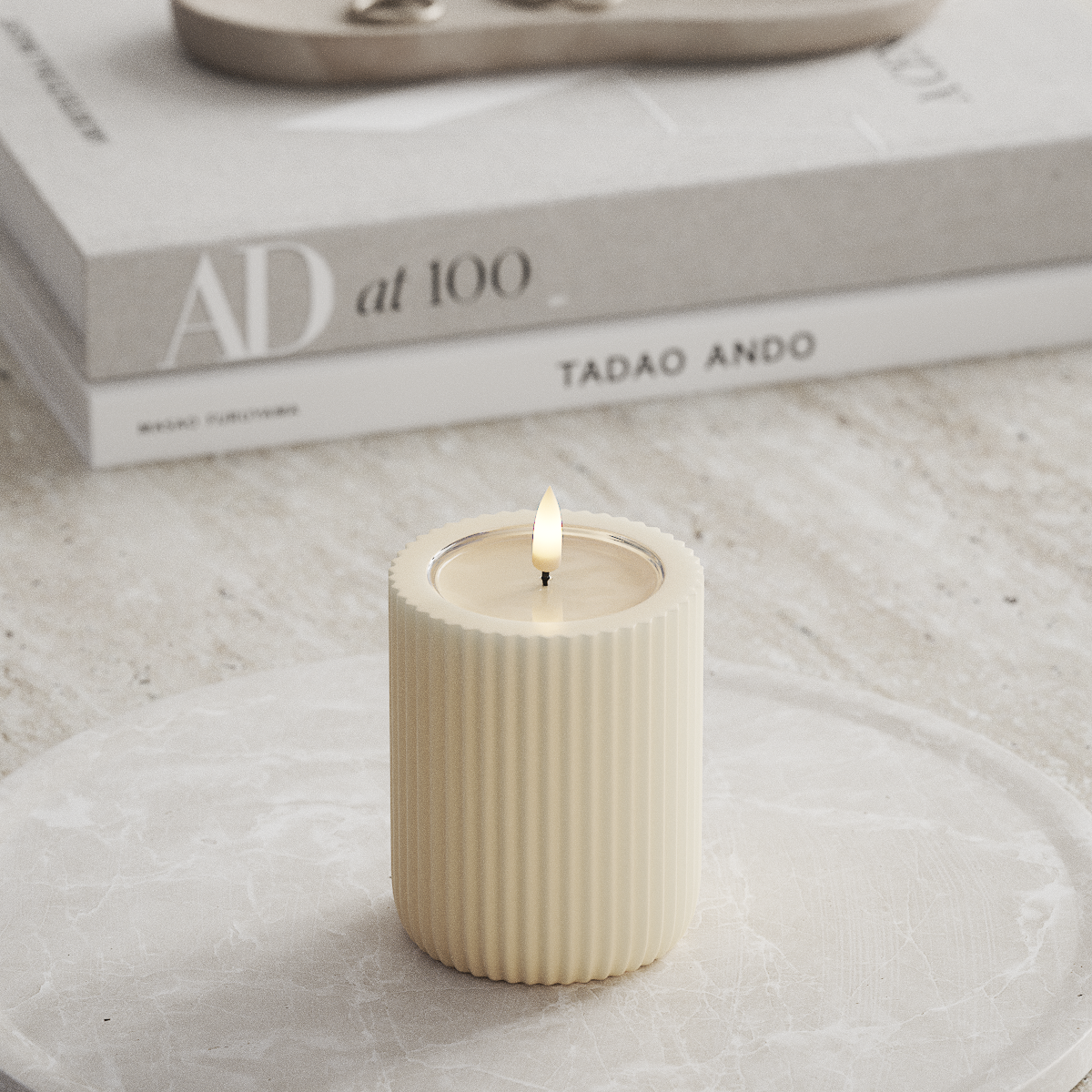 Deluxe Homeart Unique LED Rillenkerzen T 8 x 10 cm Creme unique Rillenkerzen 1