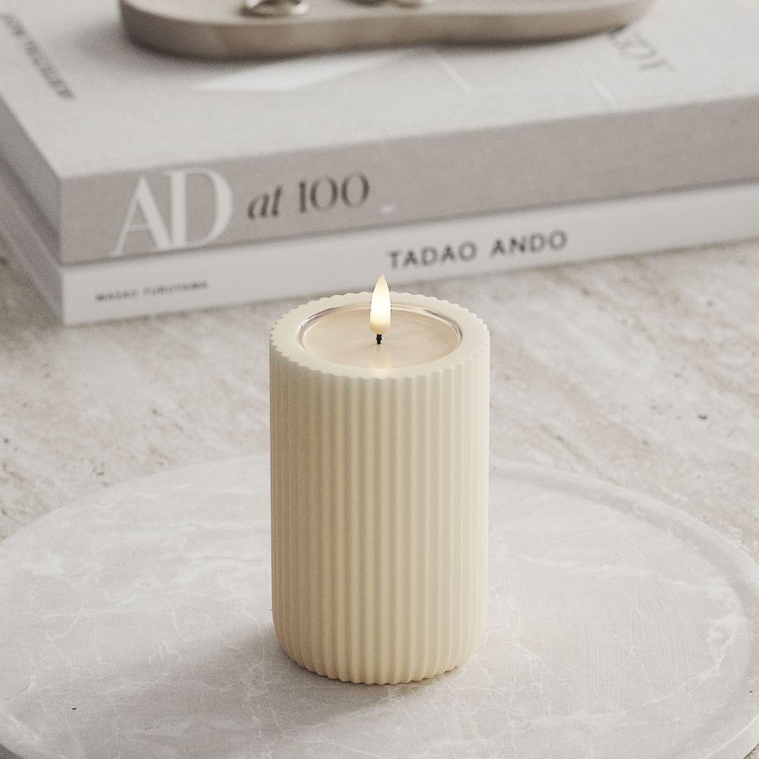 Deluxe Homeart Unique LED Rillenkerzen T 8 x 12,5 cm Creme unique Rillenkerzen 3