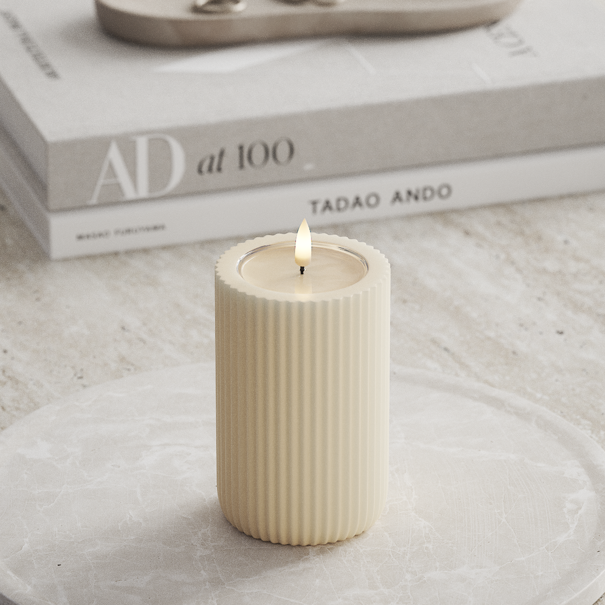 Deluxe Homeart Unique LED Rillenkerzen T 8 x 12,5 cm Creme unique Rillenkerzen 1