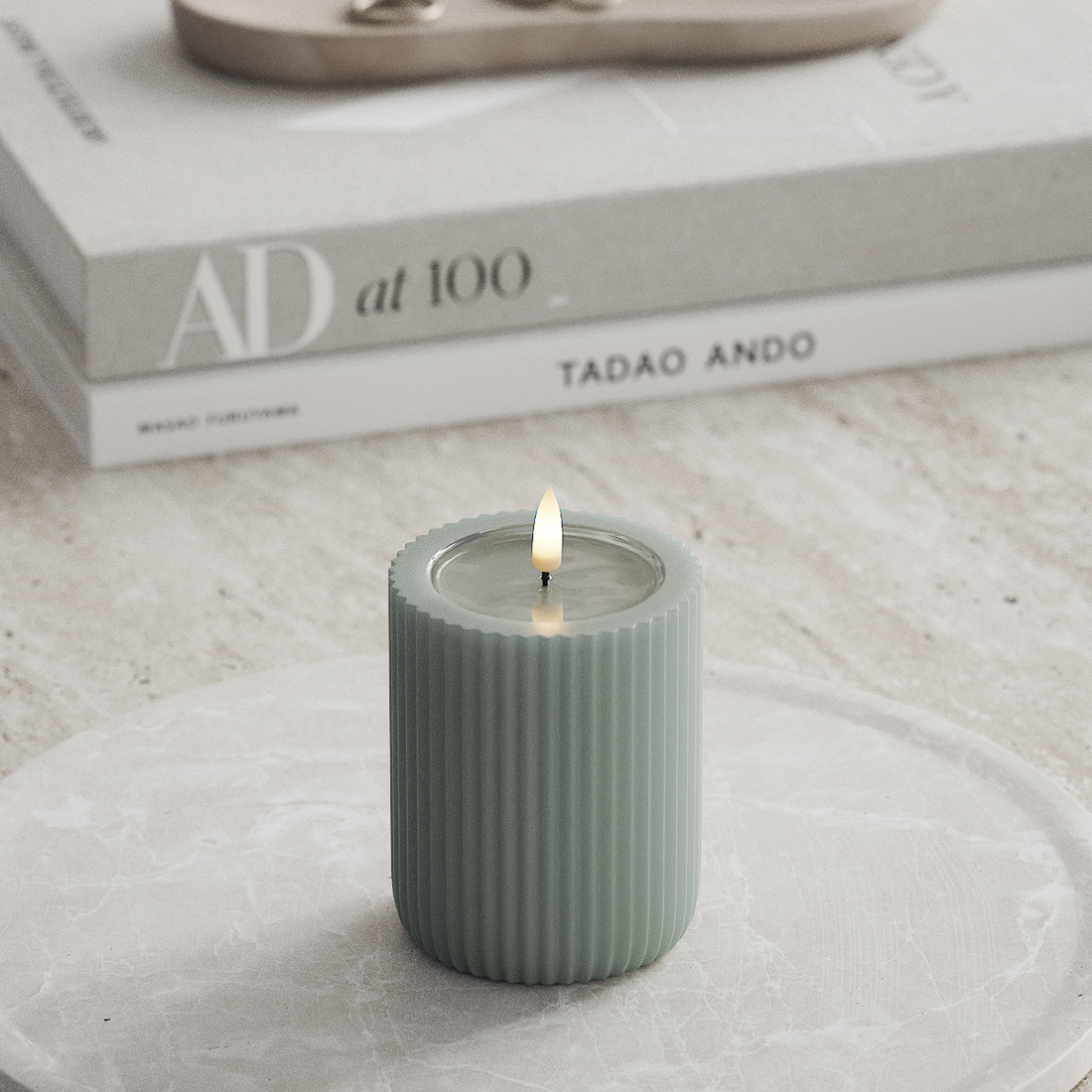 Deluxe Homeart Unique LED Rillenkerzen T 8 x 10 cm Salbeigrün unique Rillenkerzen 3