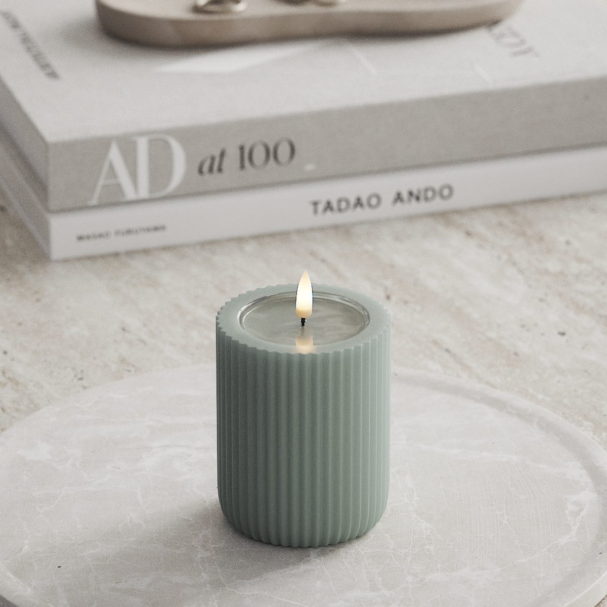 Deluxe Homeart Unique LED Rillenkerzen T 8 x 10 cm Salbeigrün unique Rillenkerzen 1