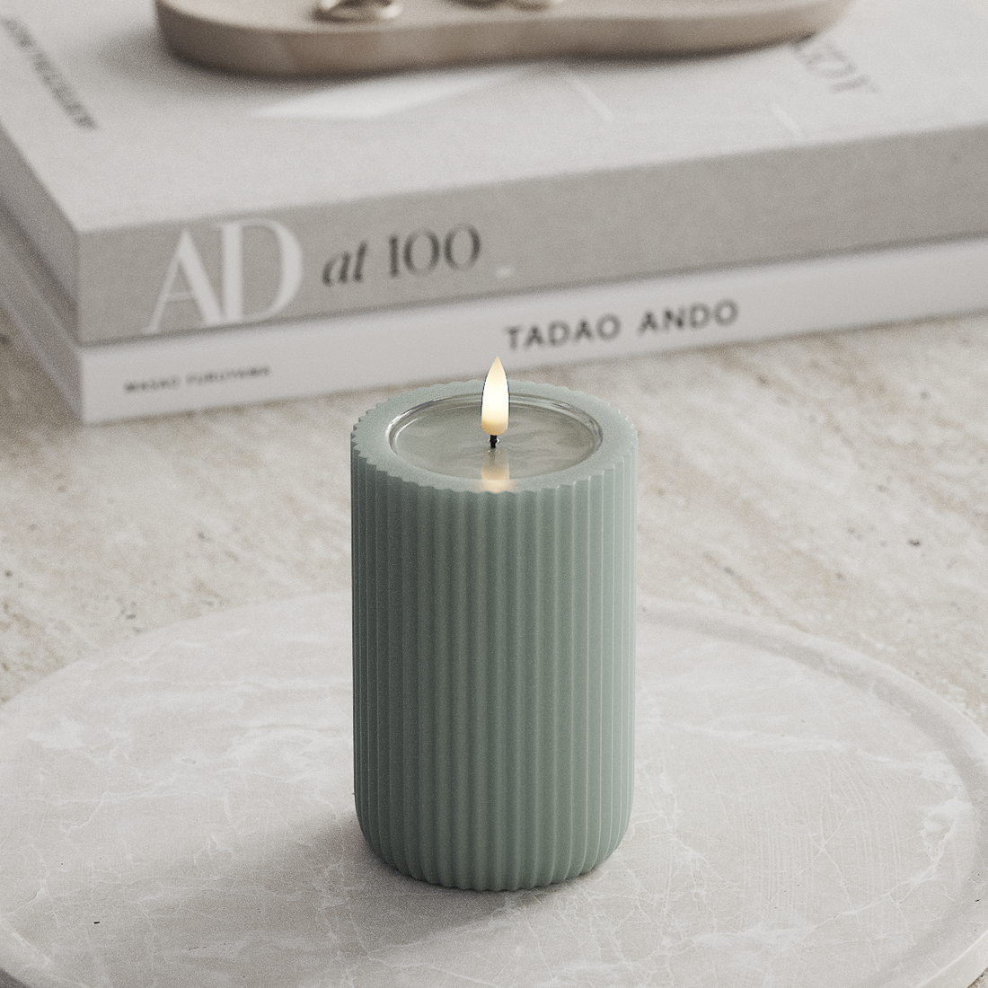 Deluxe Homeart Unique LED Rillenkerzen T 8 x 12,5 cm Salbeigrün unique Rillenkerzen 3