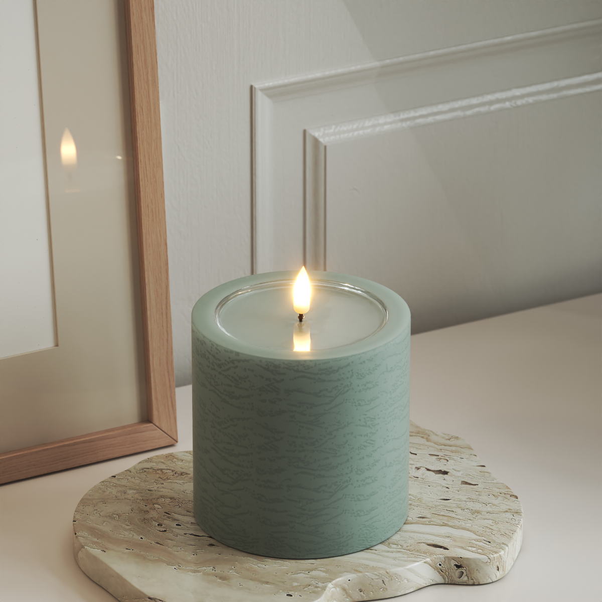 Deluxe Homeart Unique LED Blockkerzen T 10 x 10 cm Salbeigrün unique Blockkerzen 3
