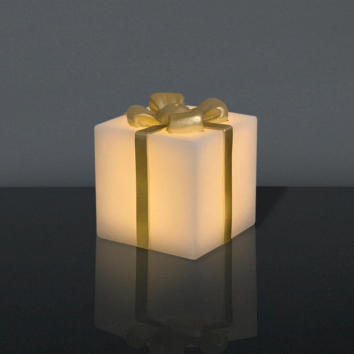 LED-Geschenk mit goldener Schleife (Mittel)